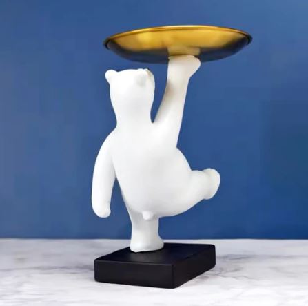 Balancing Bear Sculpture with Trinket Tray