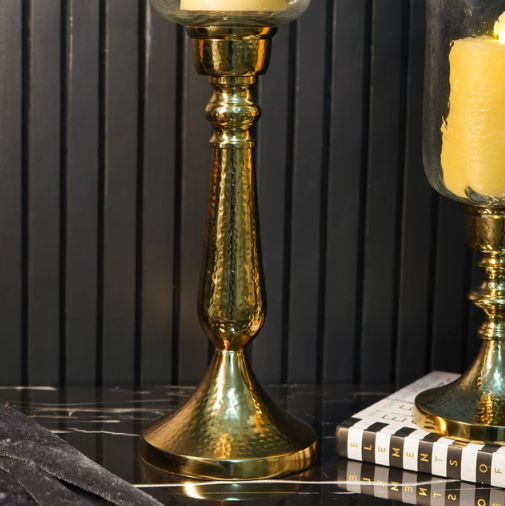 Gold Hammered Vintage Candle Holder, Large