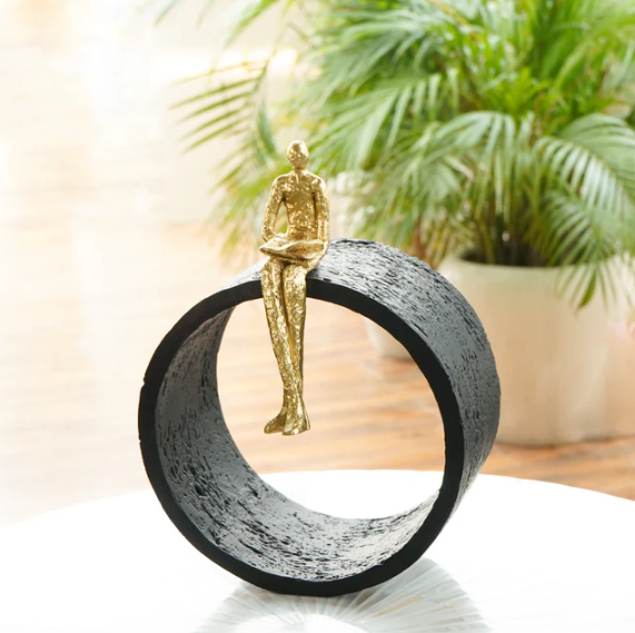 Black & Gold Circular Focused Sitting Figure Sculpture