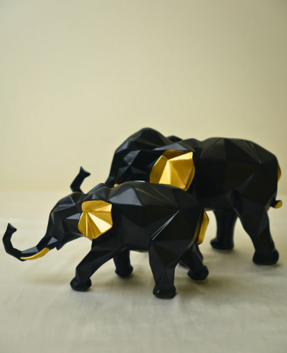 Nordic Geometric Elephant Set of 2 (Black)