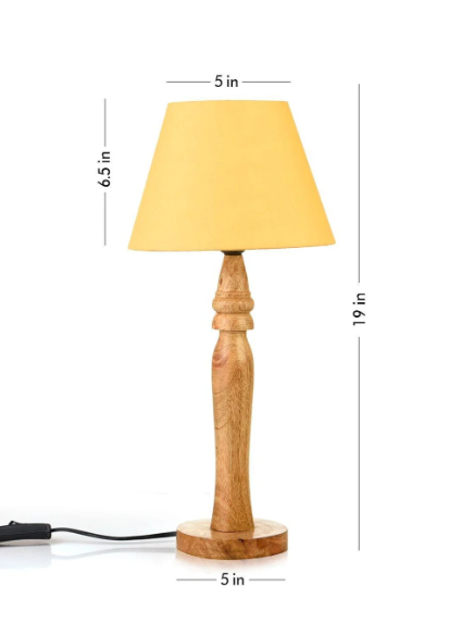 Round Brown Lamp with Taper Yellow Cotton Shade