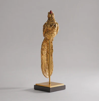 Gold Polyresin Bird Figurine with Stand