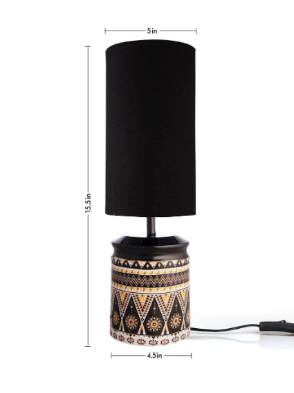 Metal Linear Art Printed Lamp with Solid Black Shade