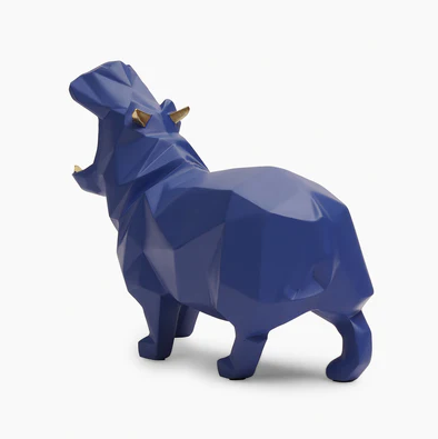 Blue Polyresin Hippopotamus Figurine