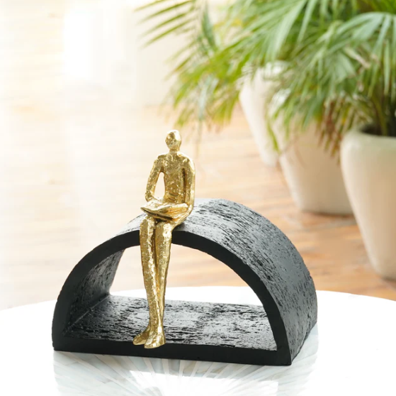 Black & Gold Semi-Circular Focused Sitting Figure Sculpture