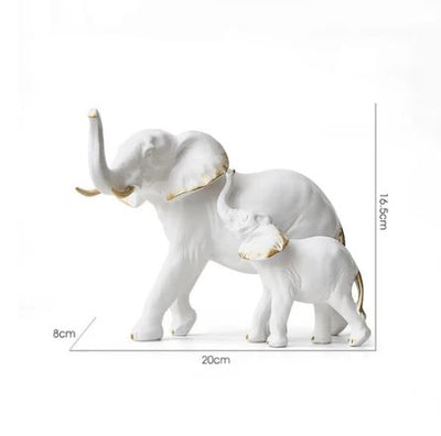 Mother & Baby Elephant Decorative Sculpture - White