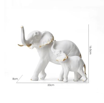 Mother & Baby Elephant Decorative Sculpture - White