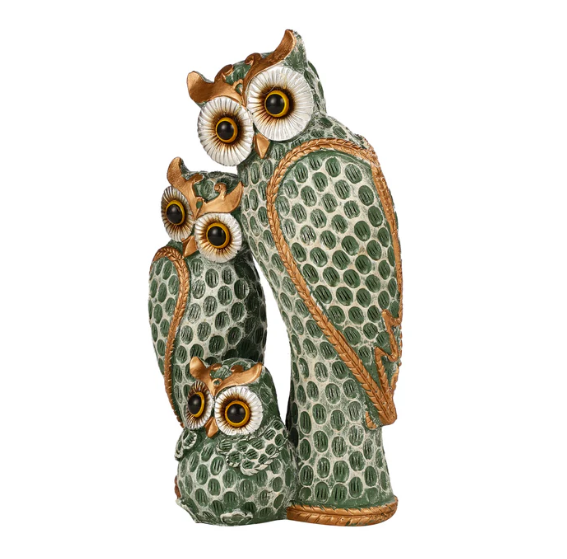 The Loving Owl Family Statue (Green)