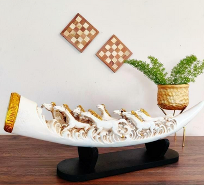 Eight Running Horses Carved In Tusk | Feng Shui Table Accent