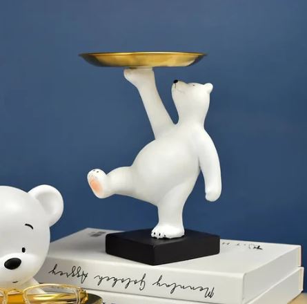 Balancing Bear Sculpture with Trinket Tray