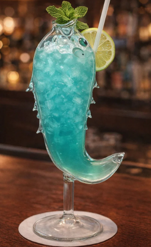 "handcrafted fish shape cocktail glass - set of 2 "