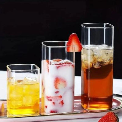 Borosilicate Square High Ball Glasses, Set of 2