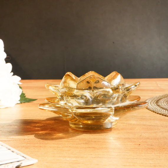 Gold Lotus Glass Tealight Candle Holder