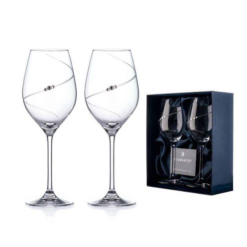 Silhouette White Wine Glasses Adorned with Swarovski® Crystals – Set of 2 - Made In United Kingdom