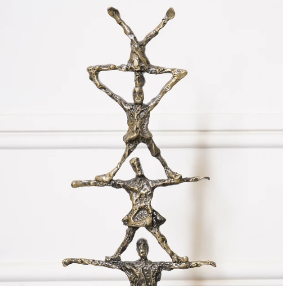 Brass Four People Towering Unity Figurine on Marble Base