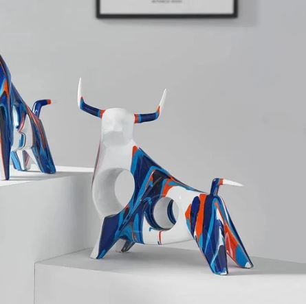 Standing Bull Decorative Sculpture - Splash Blue