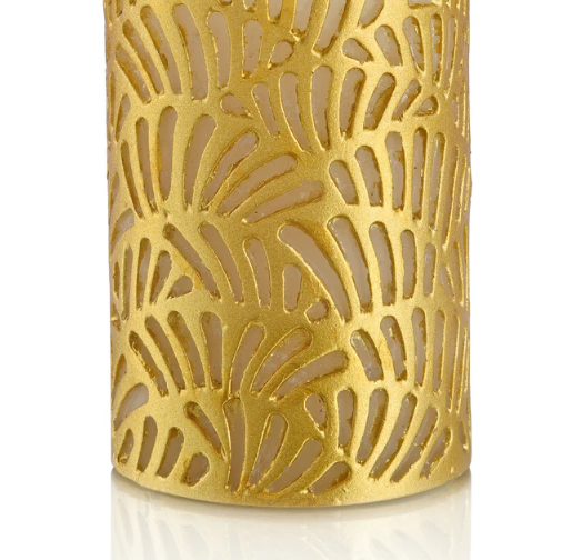 Crackle Jali Pillar Candle In Gold, Large