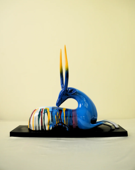 Deer Multi Sitting – Multi-Blue – Elegant Artistic Home Decor Sculpture