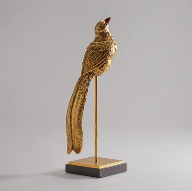 Gold Polyresin Bird Figurine with Stand
