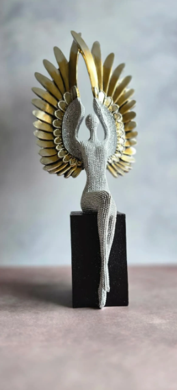 Silver Glittering Lady with Open Wings