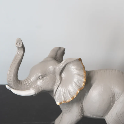 Elephant Figurine with Gold Accents, Grey