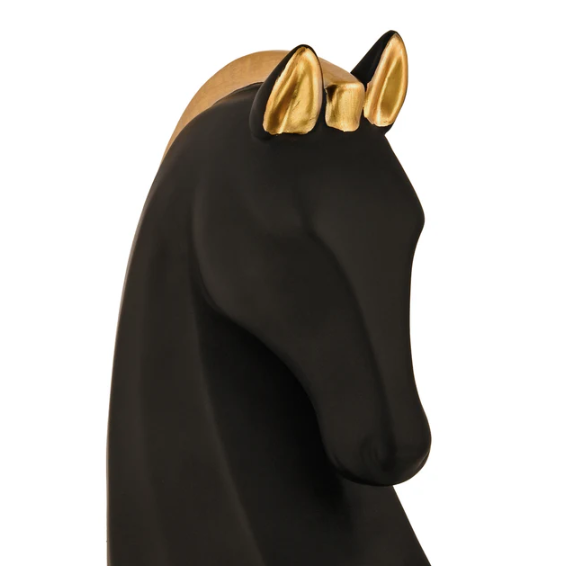 Black & Gold Steed Horse Polyresin Figurine with White Base