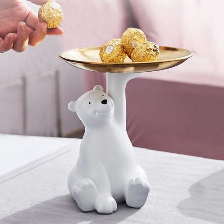 Sitting Bear Sculpture with Trinket Tray