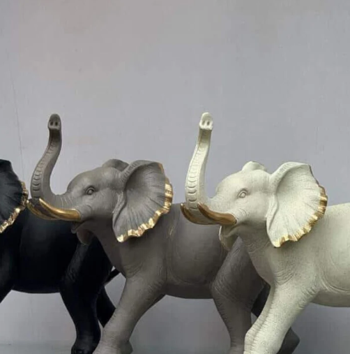 Elephant Figurine with Gold Accents, Grey