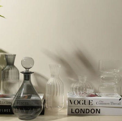 Ribbed Glass Carafe - Shaded Grey