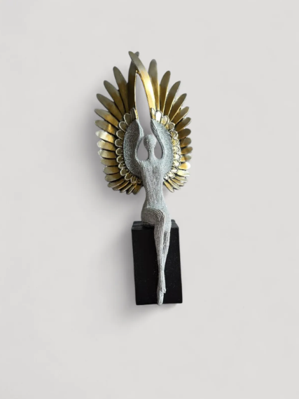 Silver Glittering Lady with Open Wings