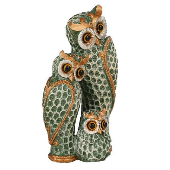 The Loving Owl Family Statue (Green)