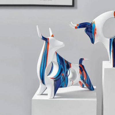 Standing Bull Decorative Sculpture - Splash Blue