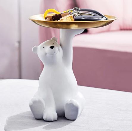 Sitting Bear Sculpture with Trinket Tray