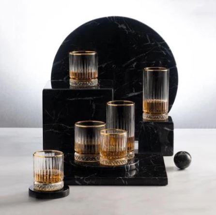 Elysia Long Drink Glasses with Gold Rim 280ml, Set of 4