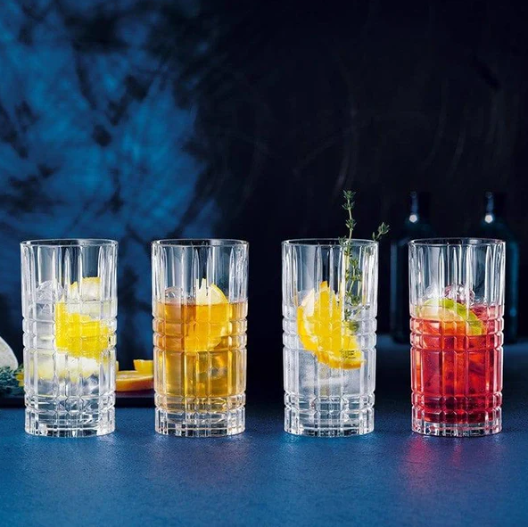 Highland Square Long Drink Glasses 375ml, Set of 6