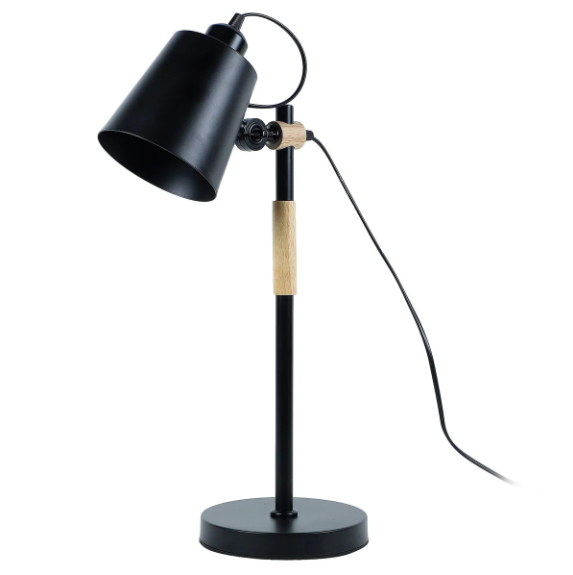 Modern Nordic Wood & Metal Study Lamp With Black Base By Ss Lightings