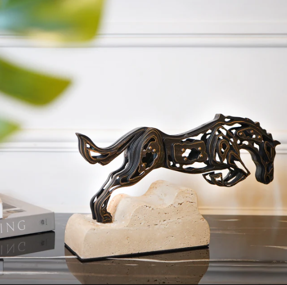 Intricate Metal Running Horse Cut-Out on Marble Base
