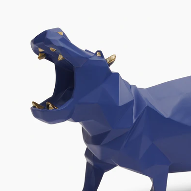 Blue Polyresin Hippopotamus Figurine