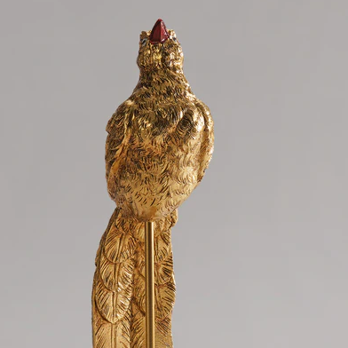 Gold Polyresin Bird Figurine with Stand