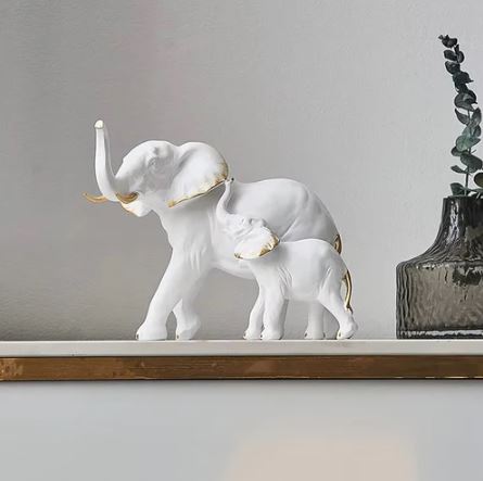 Mother & Baby Elephant Decorative Sculpture - White