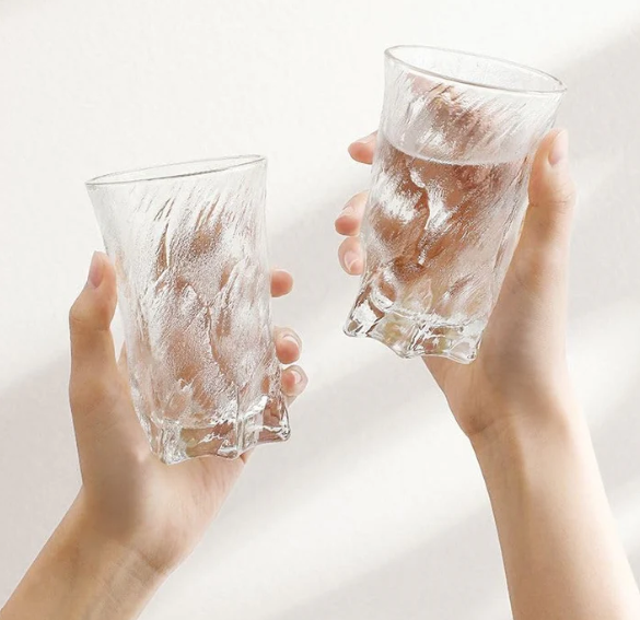 Frosted Ice Textured Glass Tumbler for Whiskey - Set of 2, 4 & 6