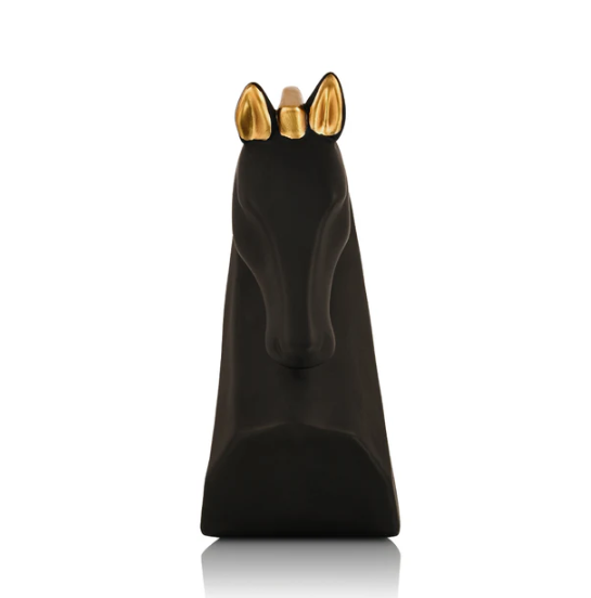 Black & Gold Steed Horse Polyresin Figurine with White Base