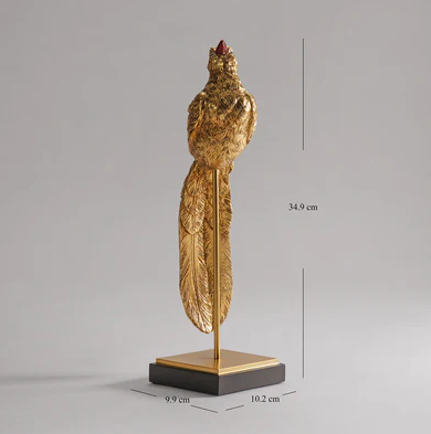 Gold Polyresin Bird Figurine with Stand