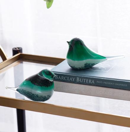 Avis Glass Decorative Sculptures, Set of 2 - Emerald