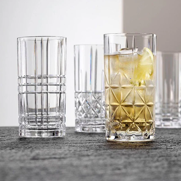 Highland Square Long Drink Glasses 375ml, Set of 6