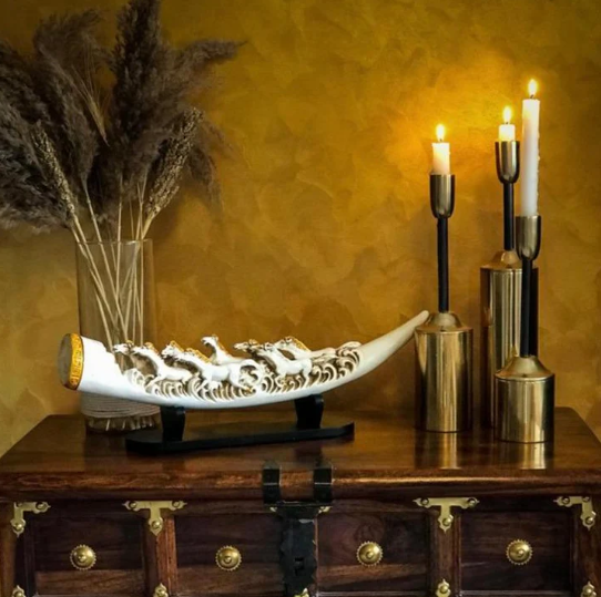 Eight Running Horses Carved In Tusk | Feng Shui Table Accent