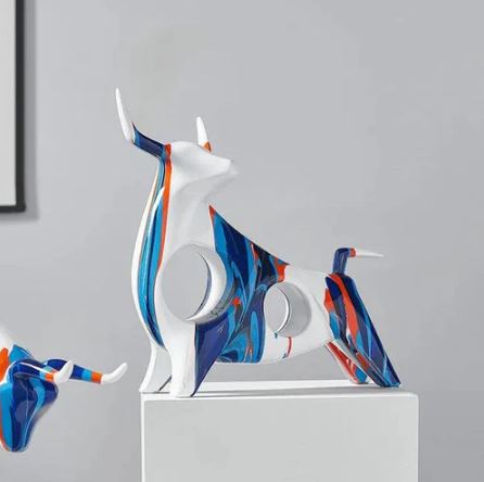 Standing Bull Decorative Sculpture - Splash Blue