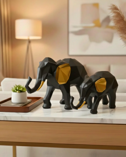 Nordic Geometric Elephant Set of 2 (Black)