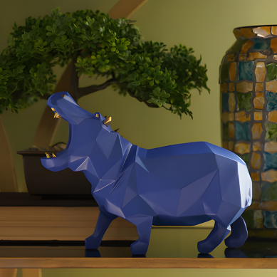 Blue Polyresin Hippopotamus Figurine
