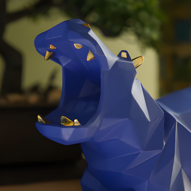 Blue Polyresin Hippopotamus Figurine